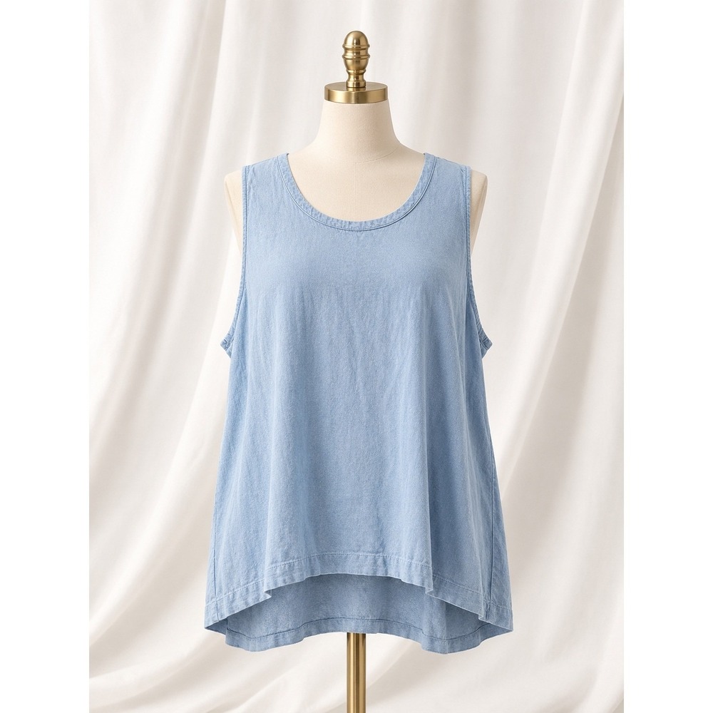 Jason Wu‎ Swing Tunic Tank Top Women 3X Blue Linen Blend High Low Hem